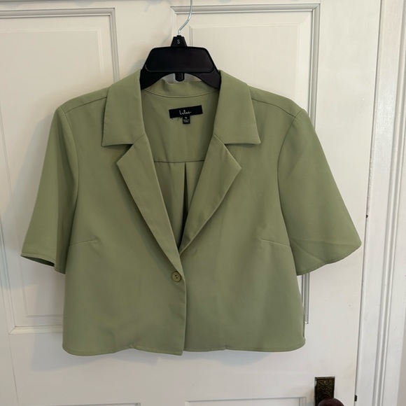Lightly used cropped sage green blazer top, size medium - Picture 1 of 2
